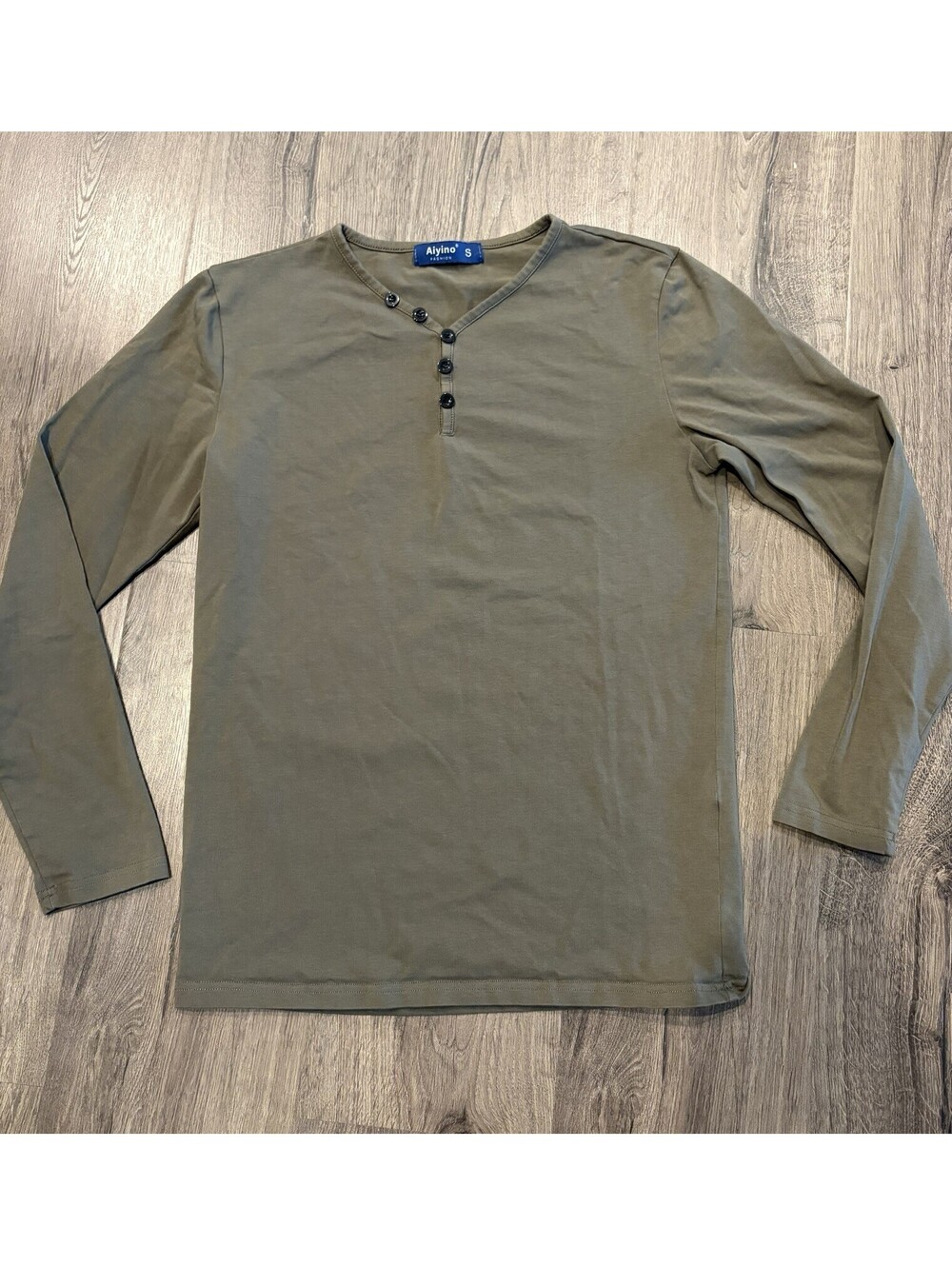 Aiyino Mens Small Henley Shirt Olive Green Long Sleeve Casual Slim Fit Tee